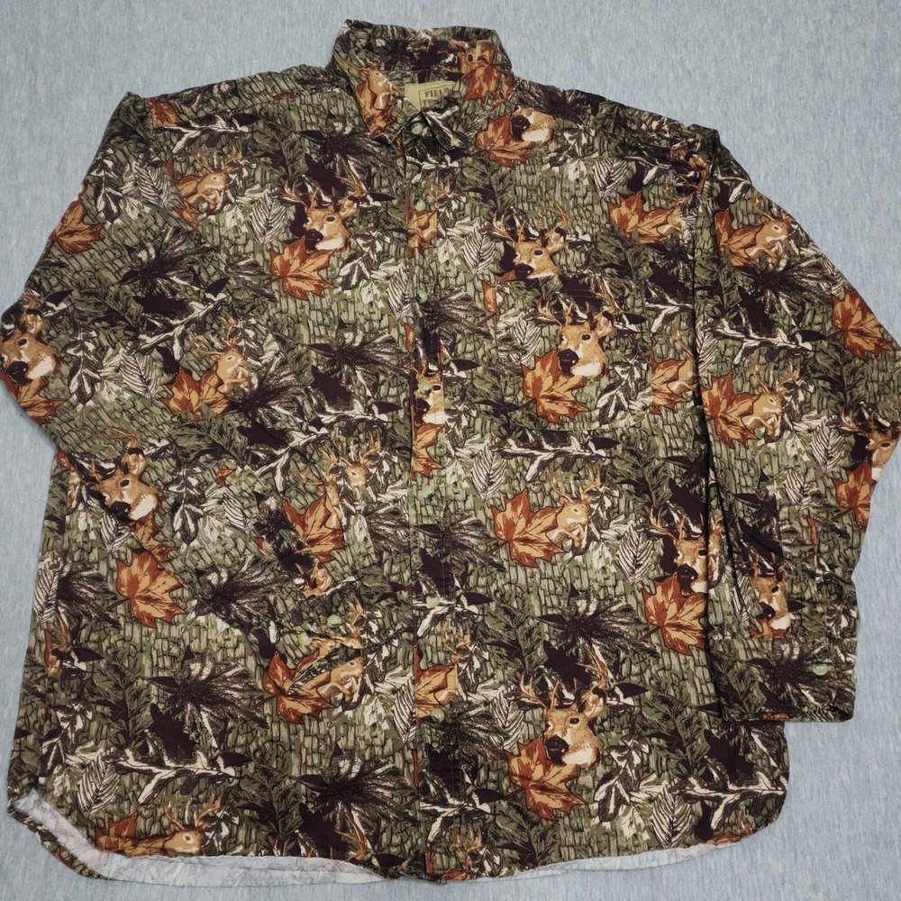 Camo Deer Hunting Shirt Men Large Cotton Loden Camouflage Outdoor Life Button Up